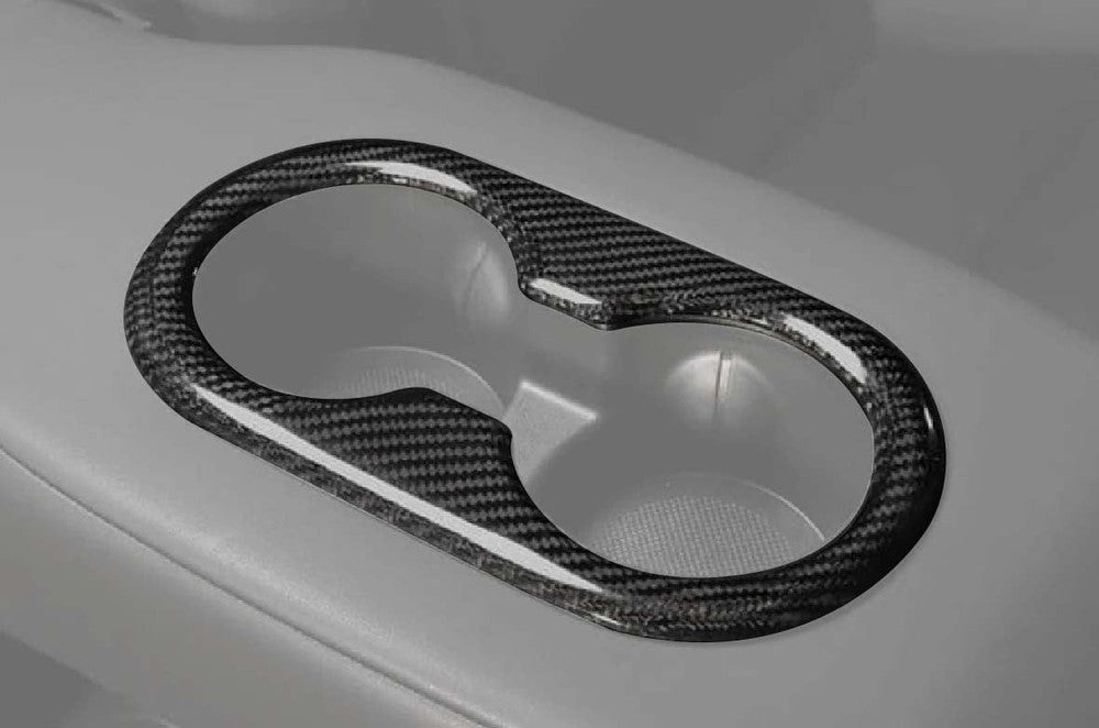 Carbon Fiber Rear Seat Cup Holder Cover - Tesla Model 3