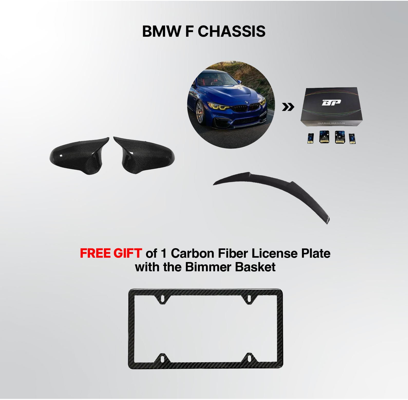 Bimmer Basket Carbon Fiber Gift Bundle - Mirror Caps, CSL DRL Module or Spoiler | BMW F & G Chassis