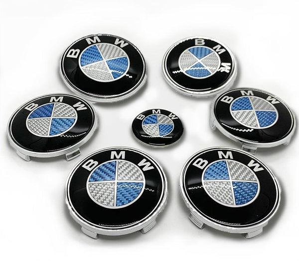 BMW Classic Blue & White Carbon Fiber Emblem Roundel Set